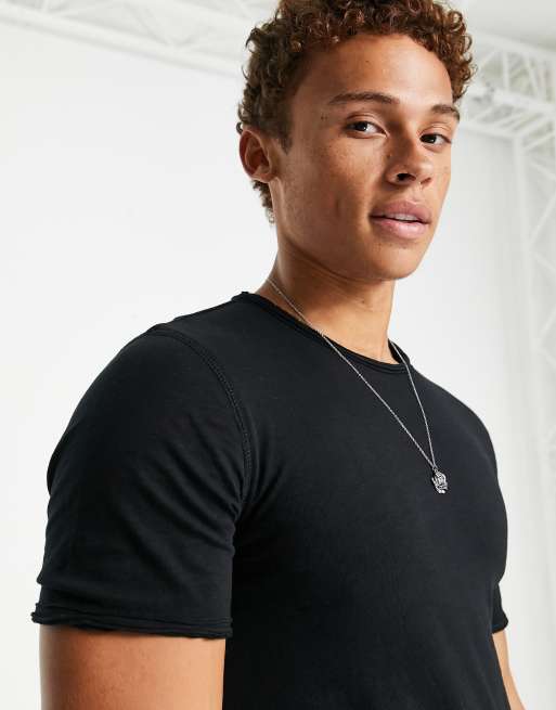 Only & Sons - Lang T-shirt met ronde onafgewerkte zoom in zwart, 3 van 4