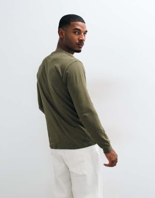 ONLY & SONS långärmad henley-t-shirt i olivgrön, 4 av 5