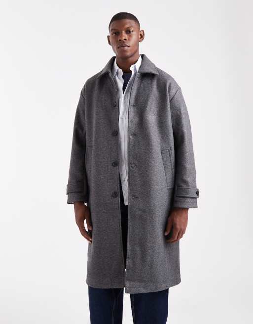 ONLY & Sons - Lange overjas van imitatiewol met lange pasvorm in antracietgrijs, 2 van 5