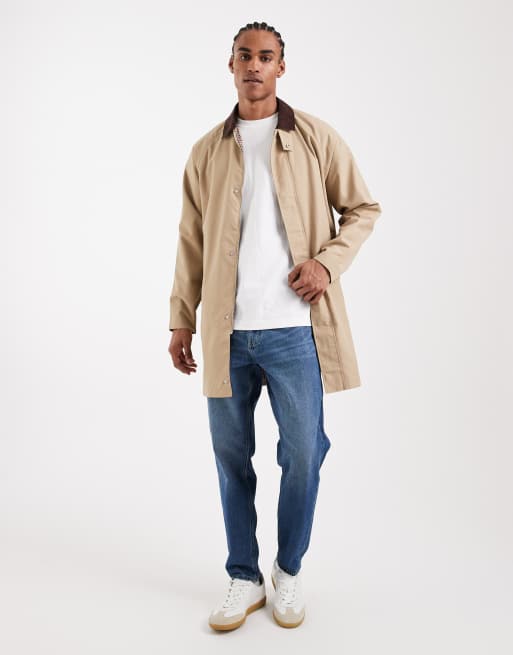 ONLY & SONS - Lange regenjas met corduroy kraagje in beige, 2 van 5