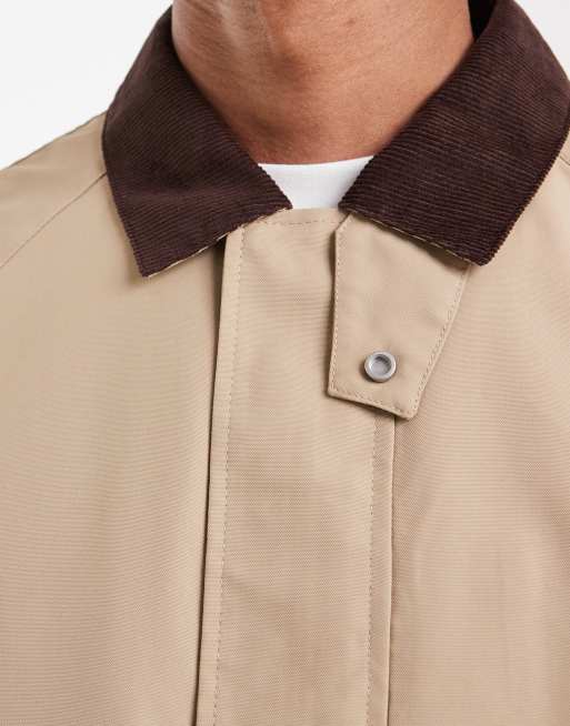ONLY & SONS - Lange regenjas met corduroy kraagje in beige, 5 van 5