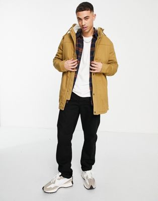 Only & Sons borg lined parka coat with hood in camel - ASOS Price Checker
