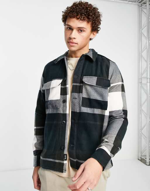only & sons utility overshirt in beige