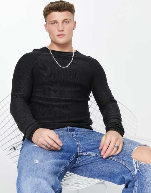 Only & Sons – Leichter Raglan-Pullover in verwaschenem Schwarz