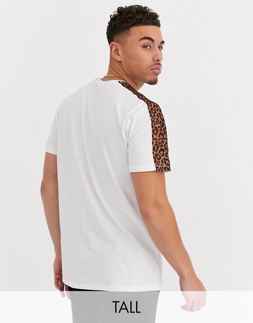 Only & Sons leopard print sleeve stripe t-shirt in white