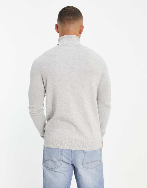 Only & Sons lightweight cotton roll neck jumper in light grey marl, 2 of 4