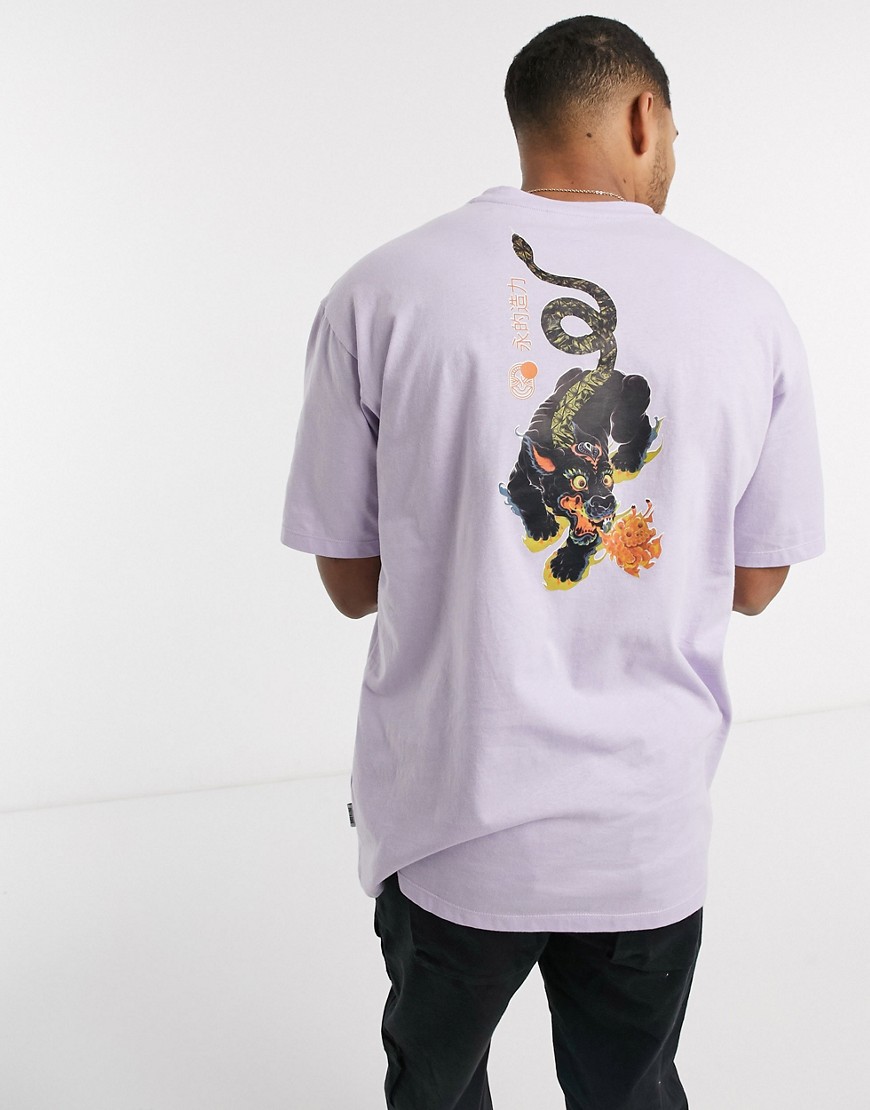 Only & Sons – Lila t-shirt i oversize-modell med drakmotiv baktill – Endast hos ASOS