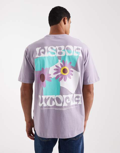 ONLY & SONS – Liliowy T-shirt o luźnym kroju z nadrukiem z napisem Lisbon na plecach - view 1