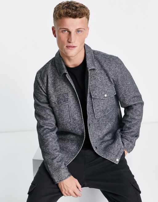 Only & Sons lined worker jacket in dark grey jersey twill 