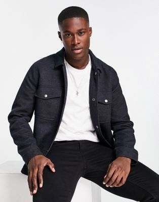 Only & Sons lined worker jacket in navy jersey twill  - ASOS Price Checker