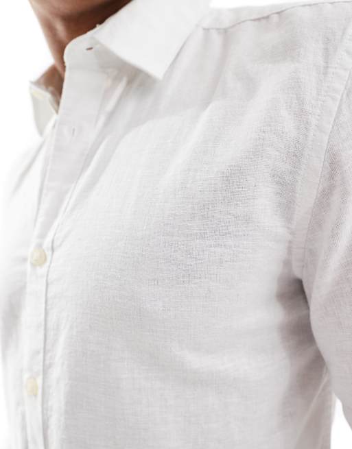 ONLY & SONS linen mix long sleeve shirt in white