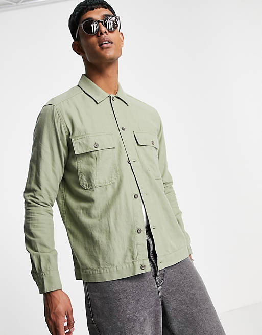 Shirts Only & Sons linen blend overshirt in green 
