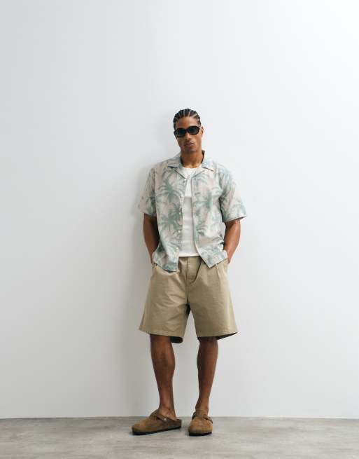 ONLY & SONS linen blend resort shirt with green palm print, 4 of 5