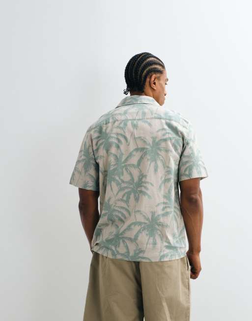 ONLY & SONS linen blend resort shirt with green palm print, 5 of 5