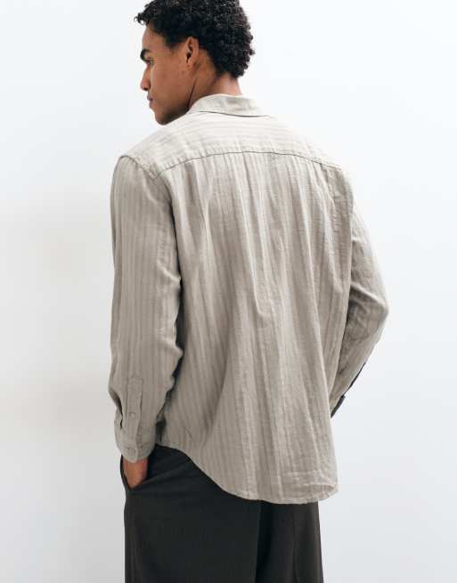 ONLY & SONS linen blend textured long sleeve shirt co-ord in sage gren, 2 of 5