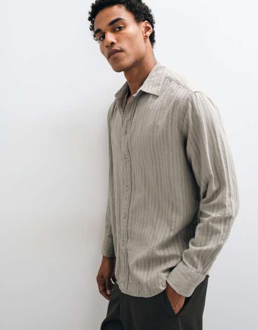 ONLY & SONS linen blend textured long sleeve shirt co-ord in sage gren, 4 of 5