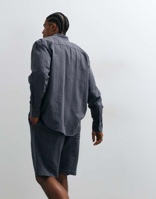 ONLY & SONS linen blend textured long sleeve shirt in washed blue - part of a set, 2 of 5