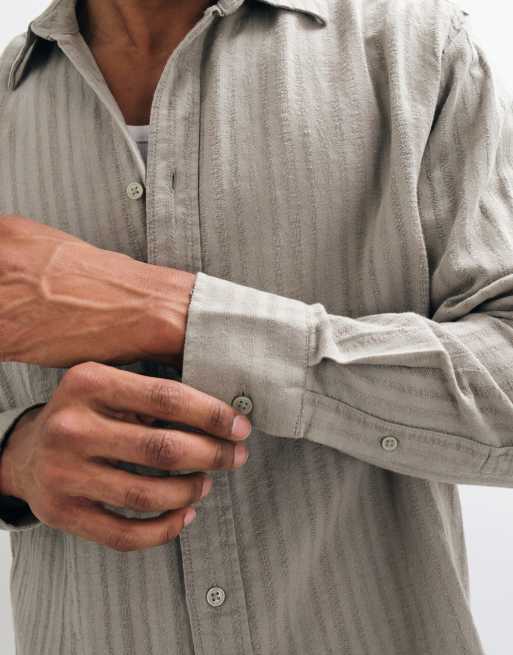 ONLY & SONS linen blend textured long sleeve shirt set in sage gren, 3 of 5