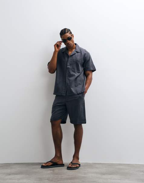 ONLY & SONS linen blend textured set in washed blue - view 1