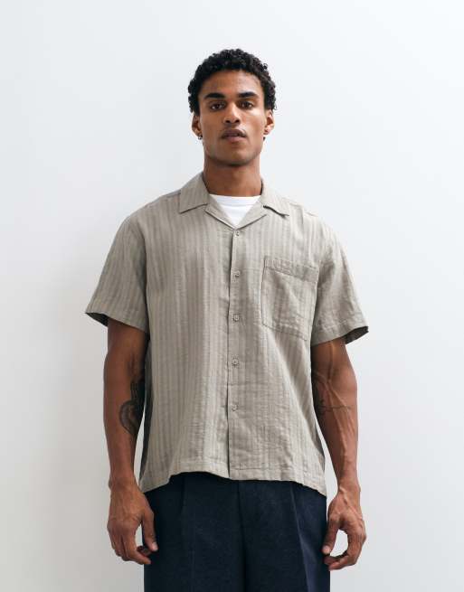 ONLY & SONS linen blend textured short sleeve shirt set in sage green, 2 of 5