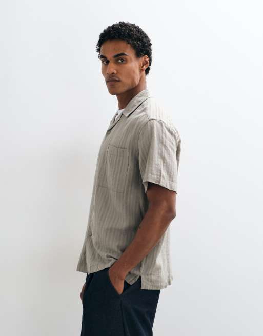 ONLY & SONS linen blend textured short sleeve shirt set in sage green, 3 of 5