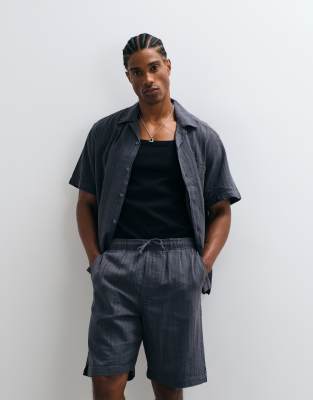Only & Sons Linen Blend Textured Shorts In Blue