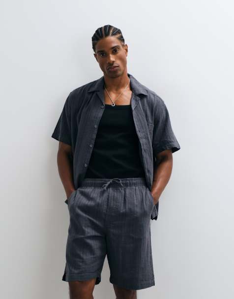 ONLY & SONS linen blend textured shorts in washed blue - part of a set - view 1
