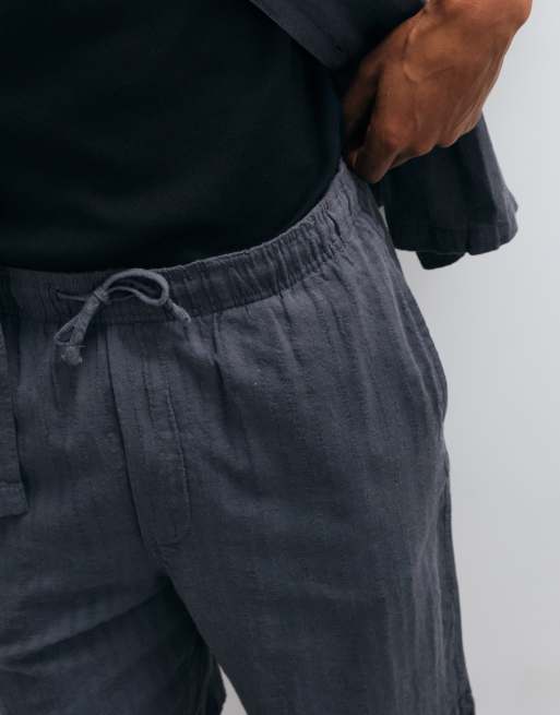 ONLY & SONS linen blend textured shorts in washed blue - part of a set, 2 of 5