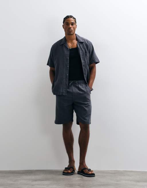 ONLY & SONS linen blend textured shorts in washed blue - part of a set, 4 of 5
