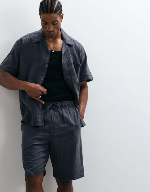ONLY & SONS linen blend textured shorts in washed blue - part of a set, 5 of 5