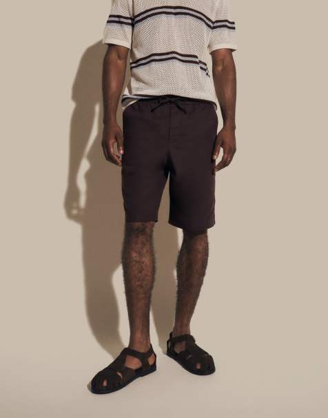 ONLY & SONS linen blend wide fit shorts in chocolate - view 1