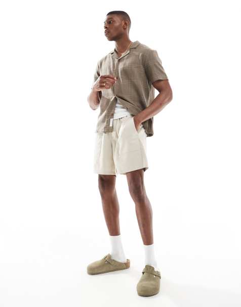ONLY & SONS linen blend worker shorts in beige - view 1