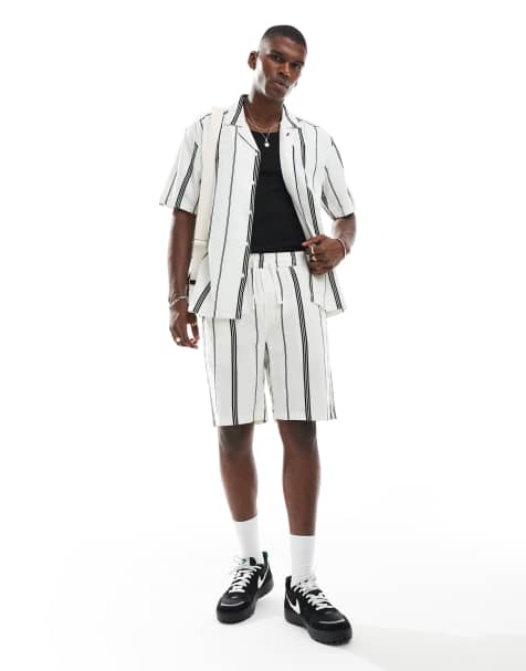 ONLY & SONS linen look co-ord in mono stripe - view 1