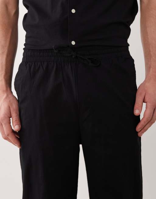 ONLY & SONS linen look loose fit pants in black (part of a set), 4 of 5