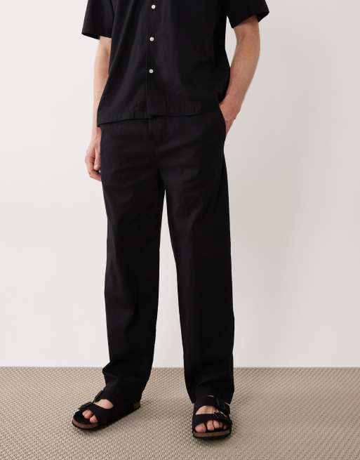 ONLY & SONS linen look loose fit trousers co-ord in black, 2 of 5