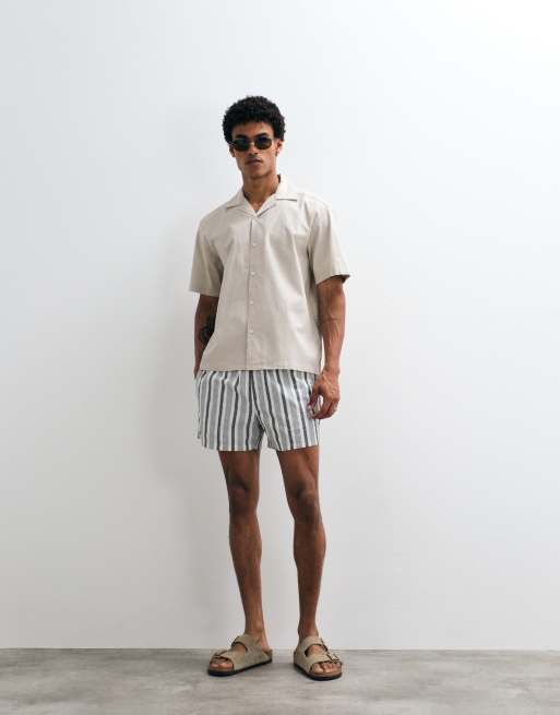 ONLY & SONS linen look revere collar shirt co-ord in beige, 2 of 7