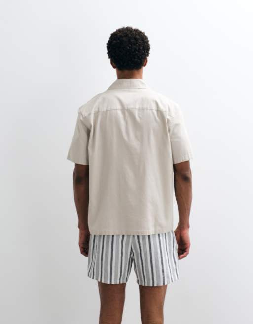 ONLY & SONS linen look revere collar shirt co-ord in beige, 5 of 7