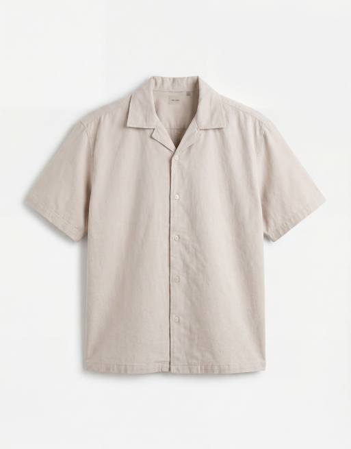 ONLY & SONS linen look revere collar shirt co-ord in beige, 6 of 7