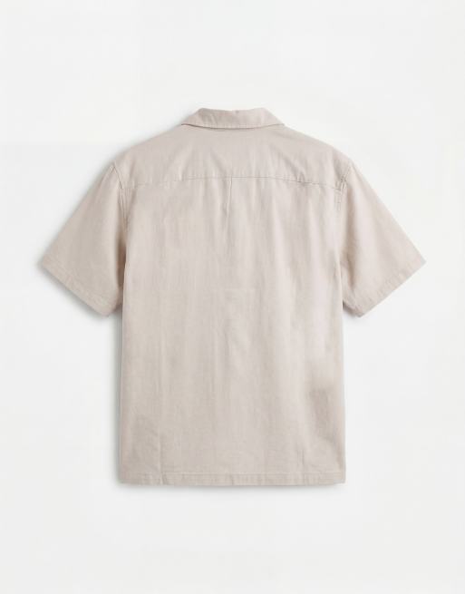 ONLY & SONS linen look revere collar shirt co-ord in beige, 7 of 7