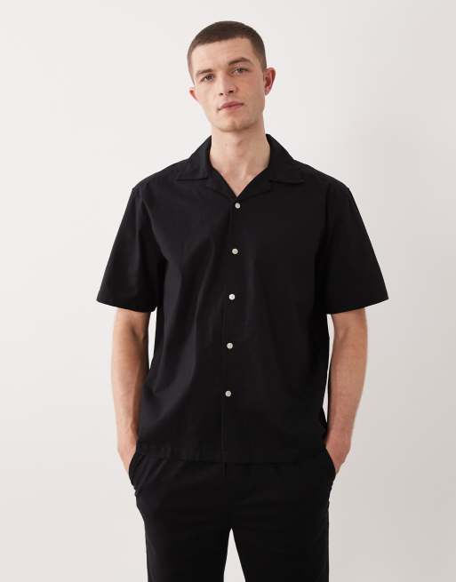 ONLY & SONS cotton rich revere collar shirt, cotton rich loose fit pants & cotton rich shorts set in black, 4 of 4