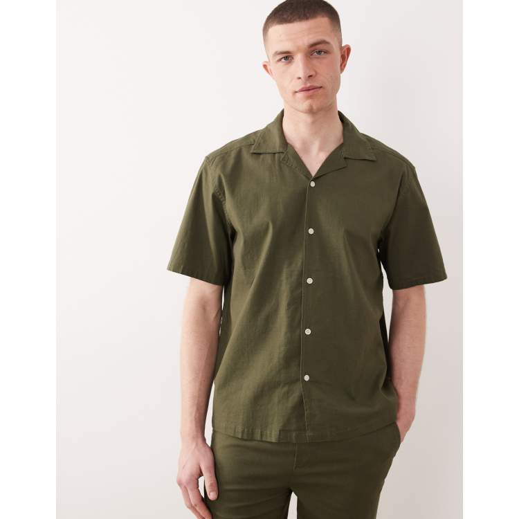 slim fit dress slacks Tulum-Casual Green Linen Shirt Long Sleeve – camixa.com main image 1