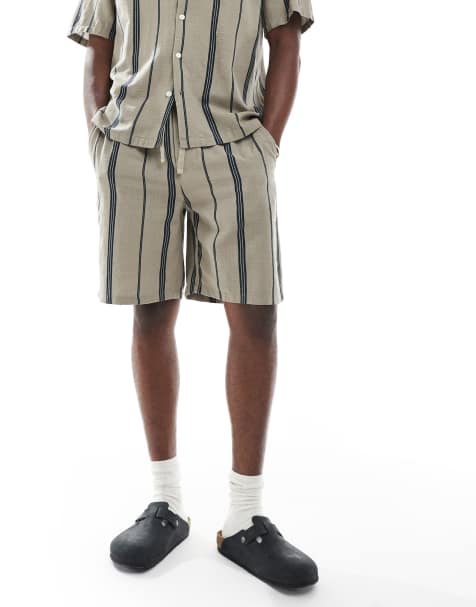 ONLY & SONS linen look short in beige stripe - part of a set - view 1