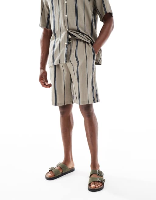 ONLY & SONS linen look short in beige stripe - part of a set, 2 of 5