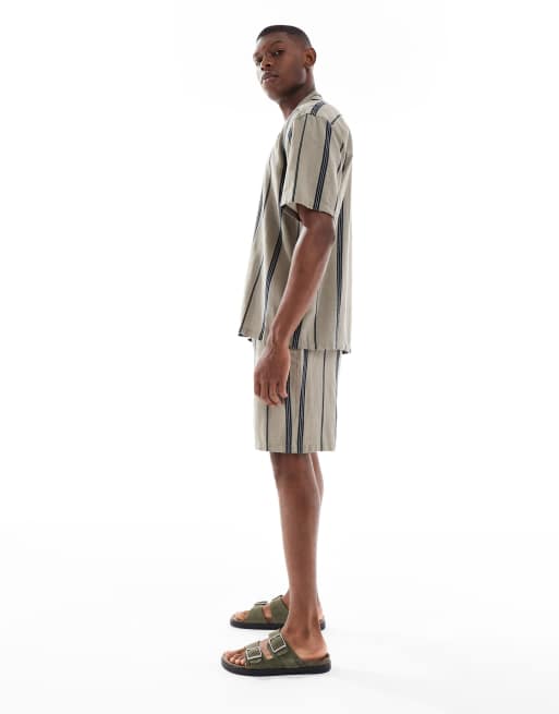 ONLY & SONS linen look short in beige stripe - part of a set, 3 of 5