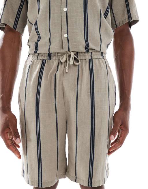 ONLY & SONS linen look short in beige stripe - part of a set, 4 of 5