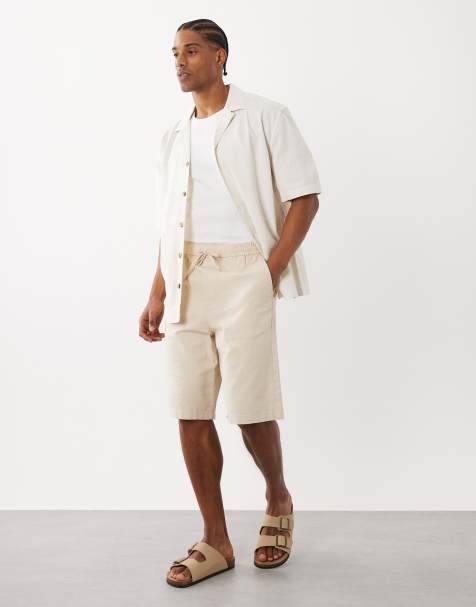 ONLY & SONS linen look wide leg shorts in beige - view 1