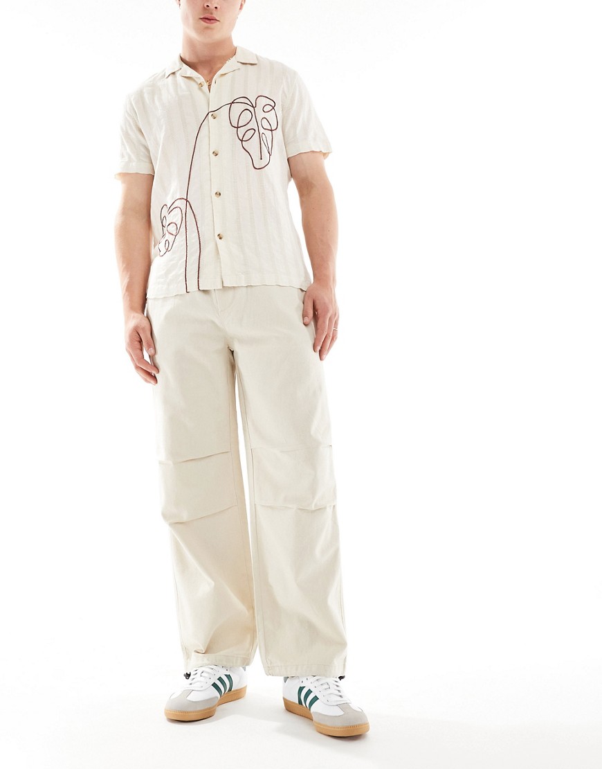 Only & Sons Linen Mix Baggy Pants With Toggles In Stone-neutral