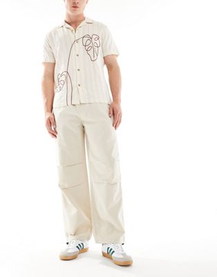 ONLY & SONS linen mix baggy trouser with toggles in stone
