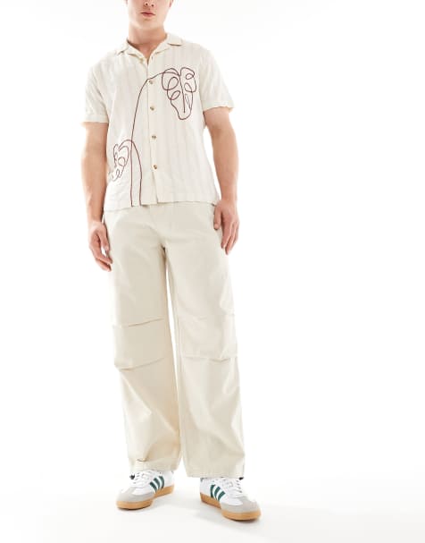 ONLY & SONS linen mix baggy trouser with toggles in stone - view 1