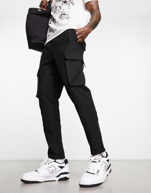 Only & Sons linen mix cargo pants in black 